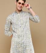 Sanwara men's trendy motifs grey printed cotton stylish kurta