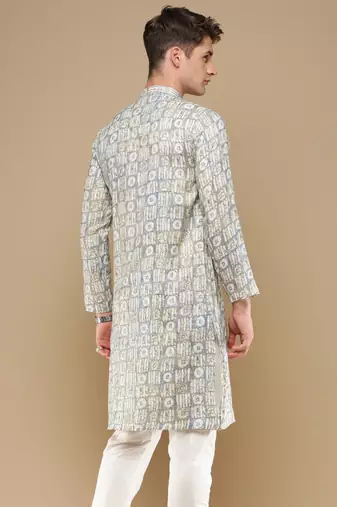 Sanwara men's trendy motifs grey printed cotton stylish kurta