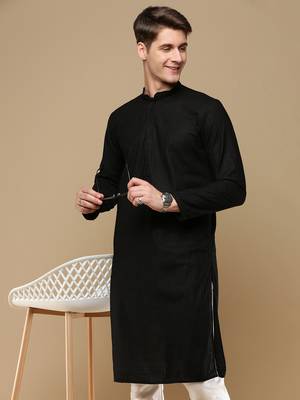 Unleash your style with men's black chikankari designer kurta by sanwara 1