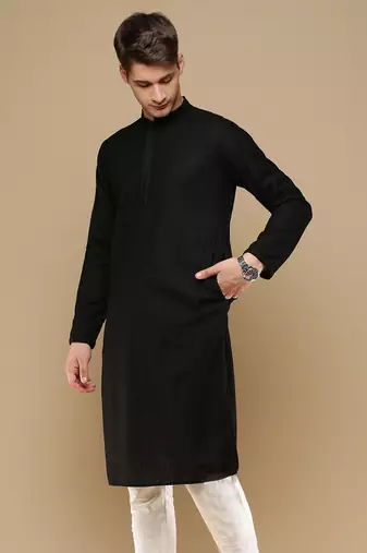 Unleash your style with men's black chikankari designer kurta by sanwara