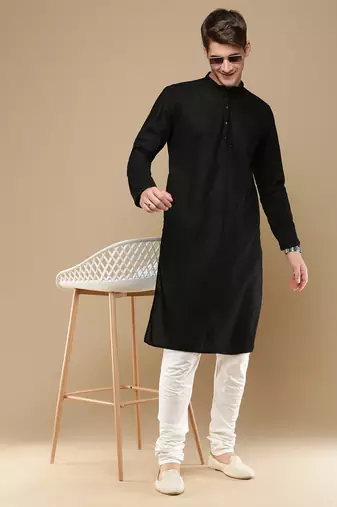 Unleash your style with men's black chikankari designer kurta by sanwara