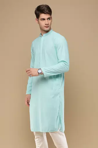 Unleash your style with men's sea green chikankari designer kurta by sanwara