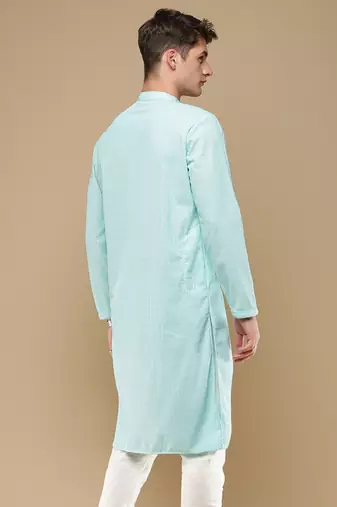 Unleash your style with men's sea green chikankari designer kurta by sanwara