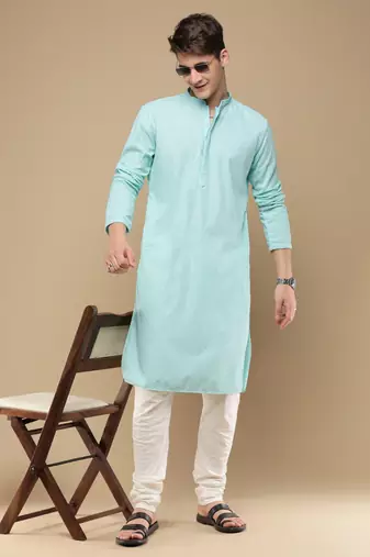 Unleash your style with men's sea green chikankari designer kurta by sanwara
