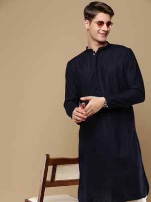 Unleash your style with men's deep blue chikankari designer kurta by sanwara 1