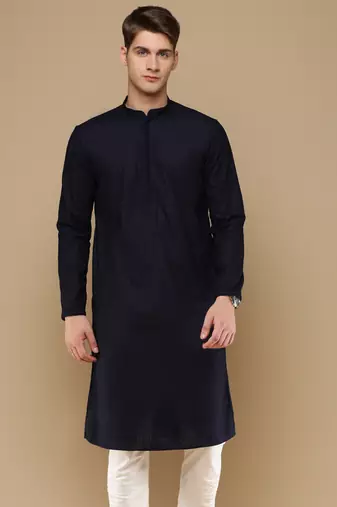Unleash your style with men's deep blue chikankari designer kurta by sanwara