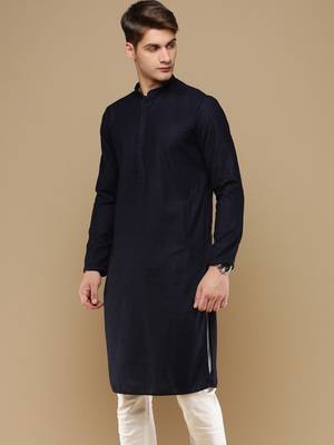 Unleash your style with men's deep blue chikankari designer kurta by sanwara 3