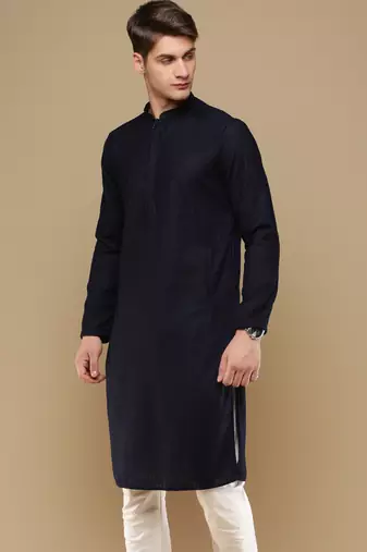 Unleash your style with men's deep blue chikankari designer kurta by sanwara