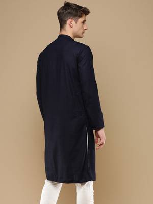 Unleash your style with men's deep blue chikankari designer kurta by sanwara 4