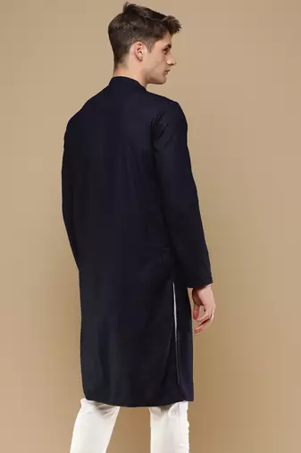 Unleash your style with men's deep blue chikankari designer kurta by sanwara