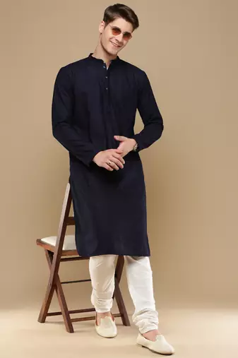 Unleash your style with men's deep blue chikankari designer kurta by sanwara