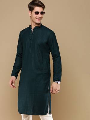 Unleash your style with men's deep green chikankari designer kurta by sanwara 1