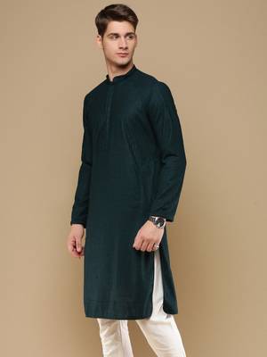 Unleash your style with men's deep green chikankari designer kurta by sanwara 3