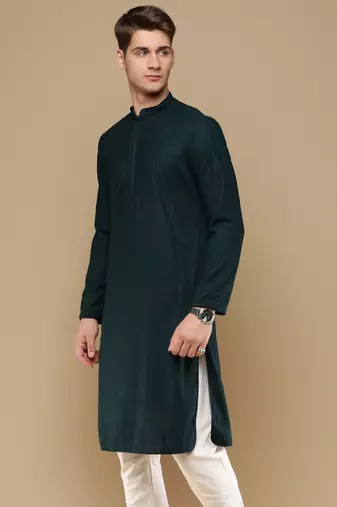 Unleash your style with men's deep green chikankari designer kurta by sanwara