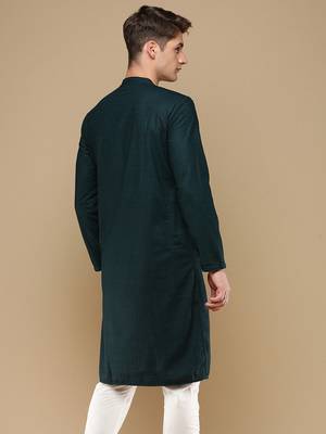Unleash your style with men's deep green chikankari designer kurta by sanwara 4