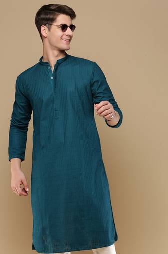 Unleash your style with men's firozi chikankari designer kurta by sanwara