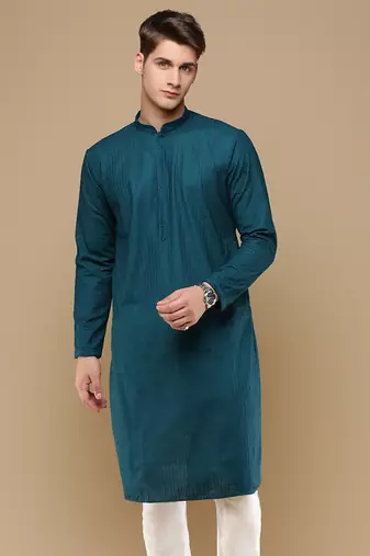 Unleash your style with men's firozi chikankari designer kurta by sanwara