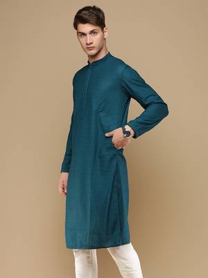 Unleash your style with men's firozi chikankari designer kurta by sanwara 3