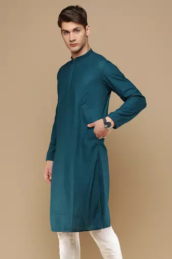 Unleash your style with men's firozi chikankari designer kurta by sanwara