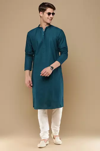 Unleash your style with men's firozi chikankari designer kurta by sanwara