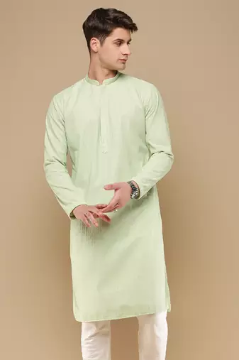 Unleash your style with men's light green chikankari designer kurta by sanwara