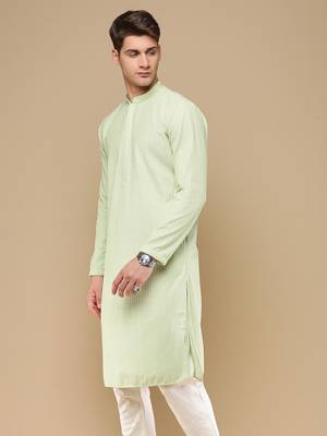 Unleash your style with men's light green chikankari designer kurta by sanwara 3