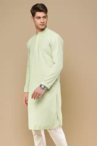 Unleash your style with men's light green chikankari designer kurta by sanwara