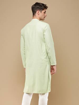 Unleash your style with men's light green chikankari designer kurta by sanwara 4