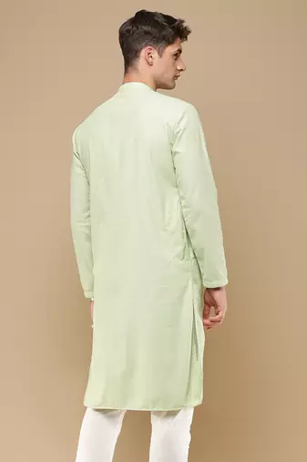 Unleash your style with men's light green chikankari designer kurta by sanwara