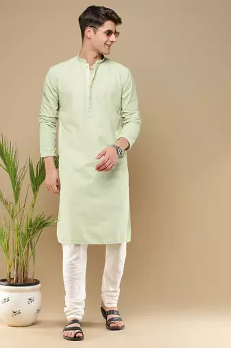 Unleash your style with men's light green chikankari designer kurta by sanwara