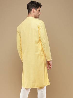 Unleash your style with men's light yellow chikankari designer kurta by sanwara 4
