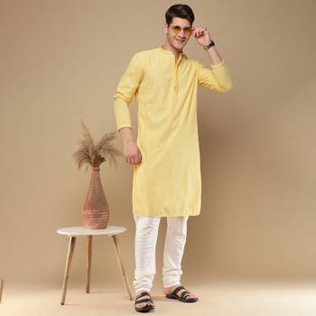 Unleash your style with men's light yellow chikankari designer kurta by sanwara 5