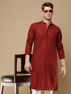 Unleash your style with men's maroon chikankari designer kurta by sanwara 1