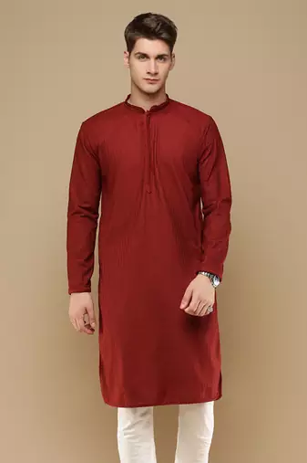 Unleash your style with men's maroon chikankari designer kurta by sanwara