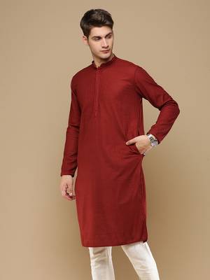 Unleash your style with men's maroon chikankari designer kurta by sanwara 3