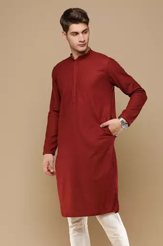 Unleash your style with men's maroon chikankari designer kurta by sanwara