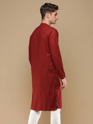 Unleash your style with men's maroon chikankari designer kurta by sanwara 4