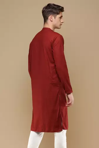Unleash your style with men's maroon chikankari designer kurta by sanwara