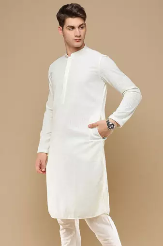 Unleash your style with men's off white chikankari designer kurta by sanwara