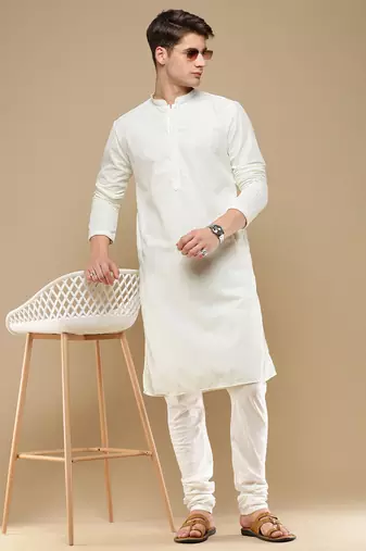 Unleash your style with men's off white chikankari designer kurta by sanwara