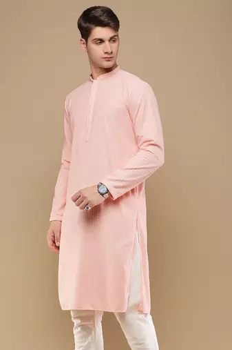 Unleash your style with men's pink chikankari designer kurta by sanwara