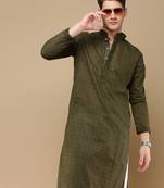 Sanwara men's cotton mehandi green chikankari designer trendy kurta