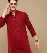 Stylish maroon chikankari with sequins cotton kurta for men by sanwara
