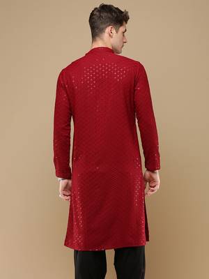 Stylish maroon chikankari with sequins cotton kurta for men by sanwara 4