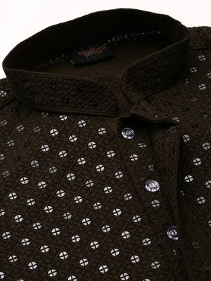 Dapper & dazzling men's solid olive chikankari with sequins party wear cotton kurta by sanwara 4