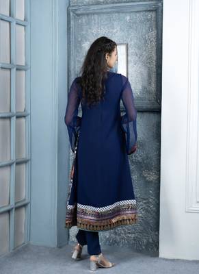 Nikhaar blue embroidered georgette anarkali kurta & pants set 5