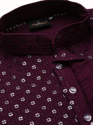 Dapper & dazzling men's solid purple chikankari with sequins party wear cotton kurta by sanwara 3