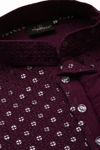 Dapper & dazzling men's solid purple chikankari with sequins party wear cotton kurta by sanwara