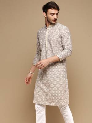 Dapper & dazzling men's solid fawn chikankari with sequins party wear cotton kurta by sanwara 2
