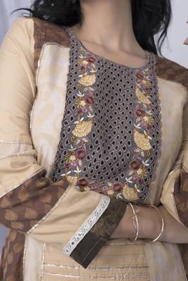 Nikhaar brown embroidered silk straight cut kurta & pants set 5